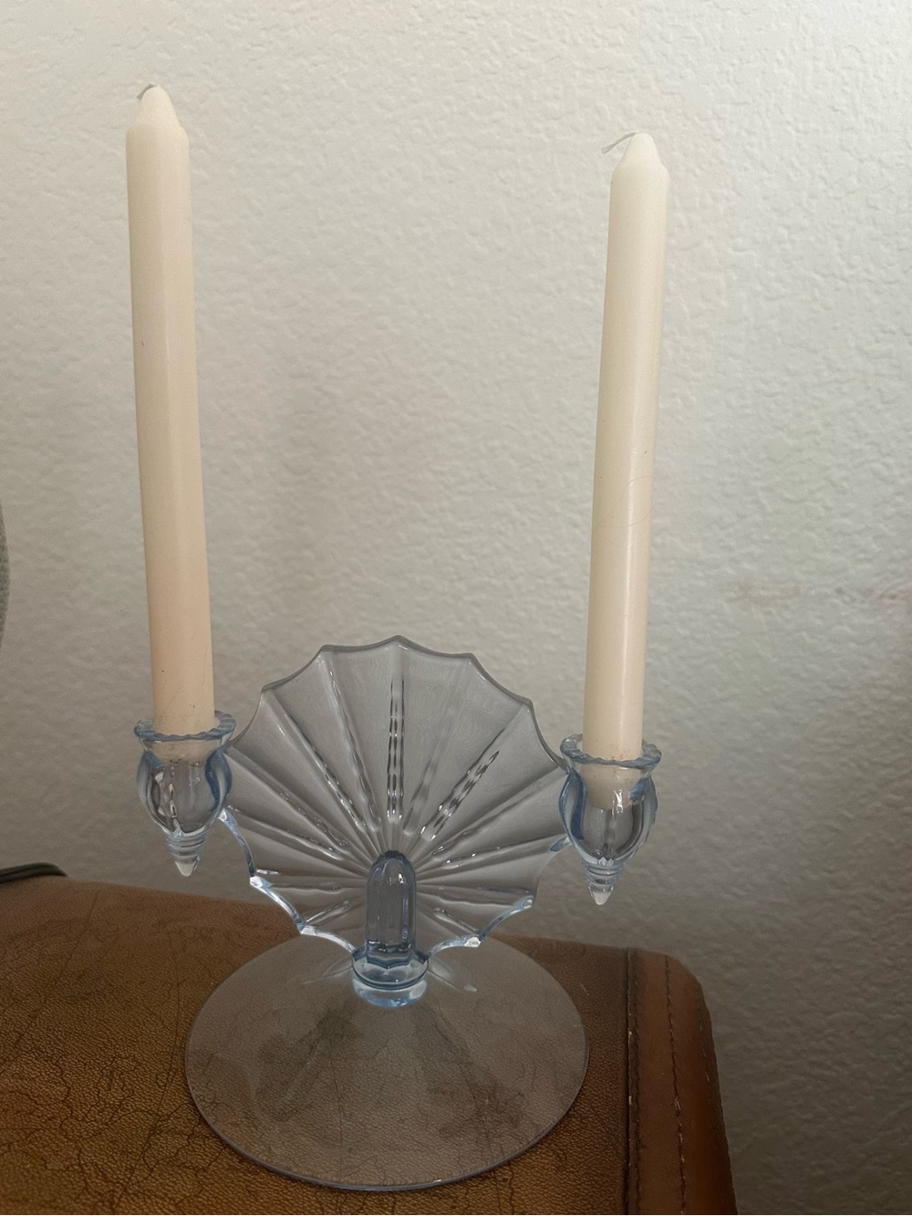 Radiant ice Blue Fan-Shaped Glass double Candle Holder
